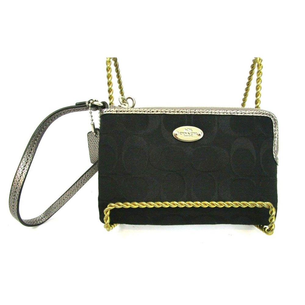 Coach Corner Zip Wristlet Black Smoke Silver Signature Logo Charm 6" x 4" NWOT